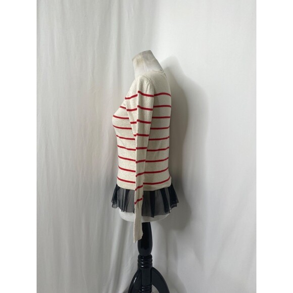 Princess Vera Wang Girls Medium Lightweight Sweater Shirt Off White Red Striped - Picture 5 of 10